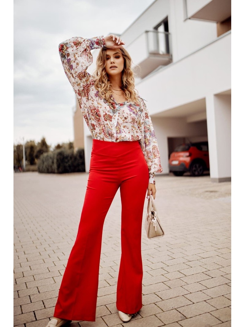 Pantaloni eleganti de dama cu picioare late, rosu 05018 - Magazin online - Boutique